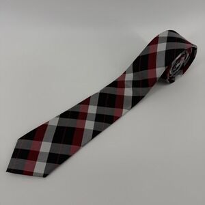 J. Ferrar Mens Plaid Necktie Red Black White Slim Casual Formal Tie